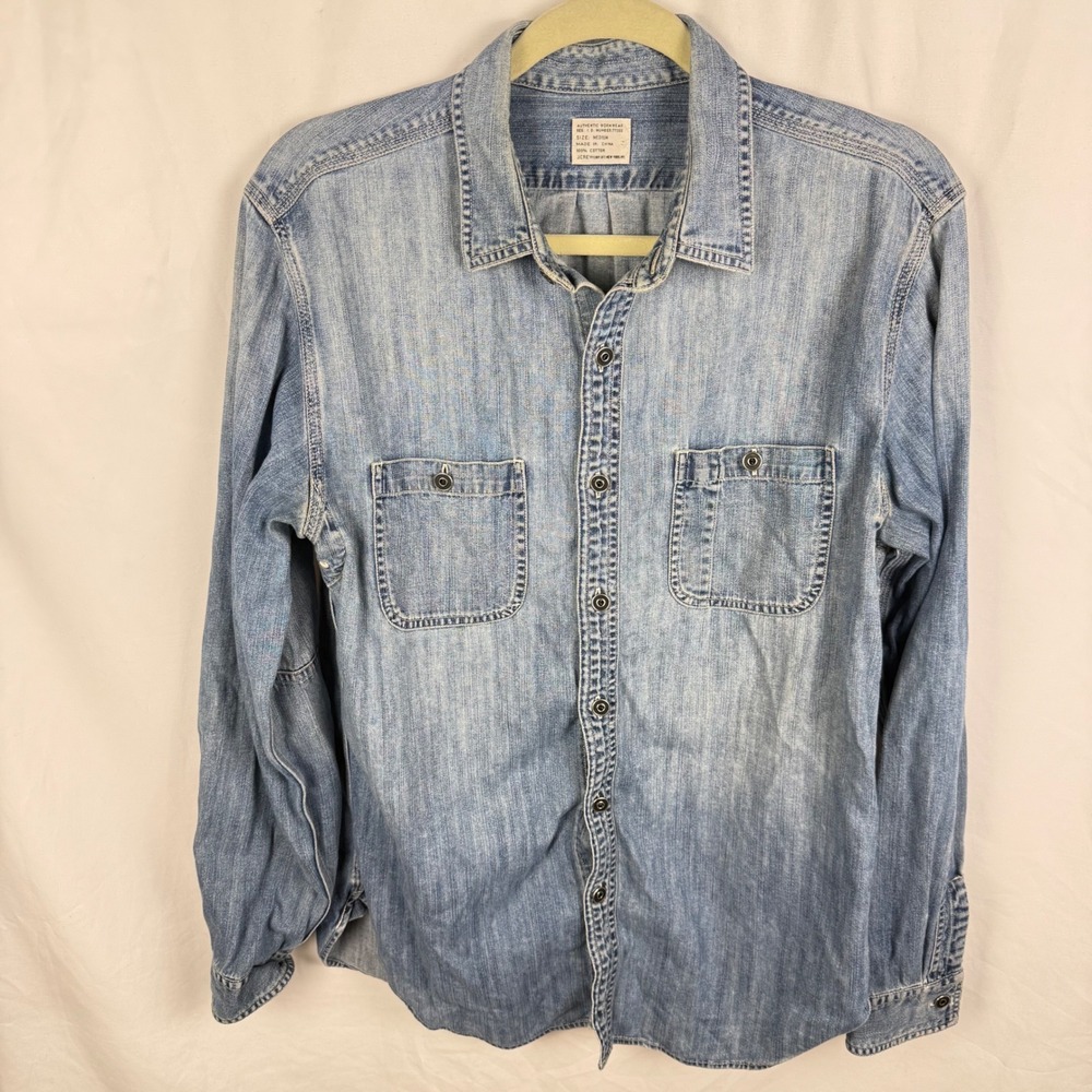 J. Crew Men's Authentic Workwear Denim Chambray Long Sleeve Button Front Shirt M
